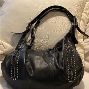 COPY - B Makosky black leather/studded silver, hobo bag
